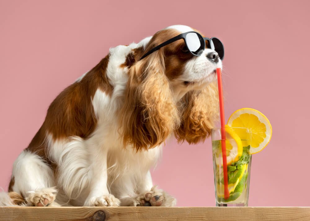 portrait of dog with juice